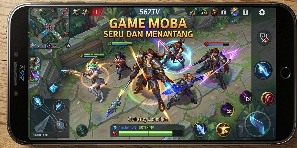 Tampilan gameplay seru di 567TV, aksi MOBA yang mendebarkan.
