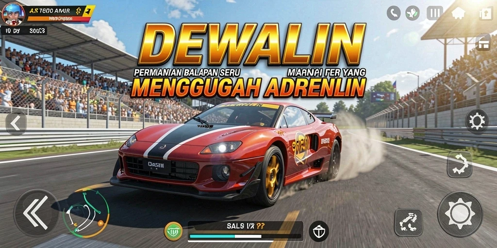 Tampilan laga balapan seru dalam DEWALIN dengan mobil-mobil kencang.
