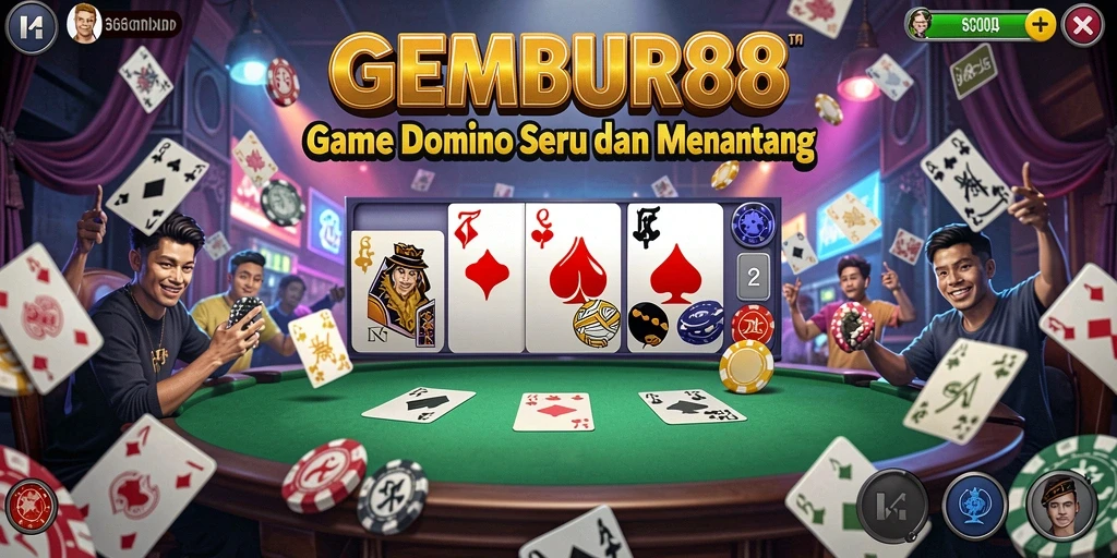 Tampilan gameplay seru dalam GEMBUR88 yang menampilkan strategi domino.