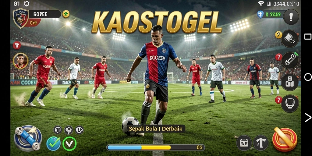 Screenshot menampilkan aksi intens dari pertandingan sepak bola di KAOSTOGEL.