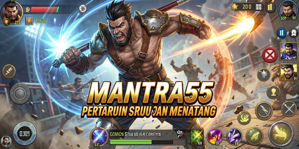 Tampilan gameplay MANTRA55 dengan pertarungan yang mendebarkan.