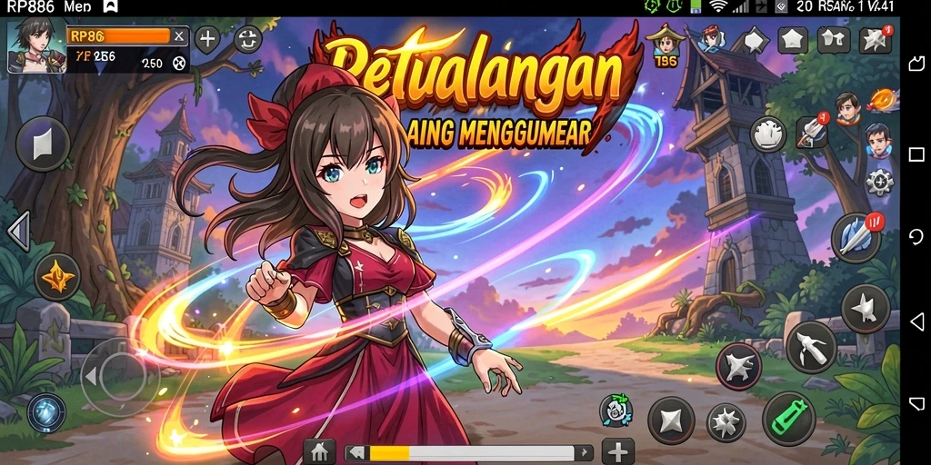 Screenshot gameplay <strong>RP886</strong> dengan karakter anime yang menawan.