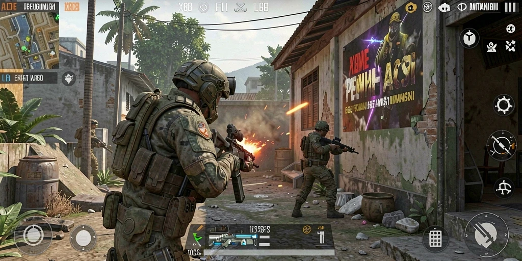 Tangkapan layar X88 menampilkan gameplay FPS yang mendebarkan dan penuh aksi.