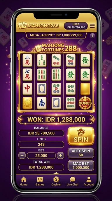 Tampilan antarmuka aplikasi mahjong288 yang user-friendly.